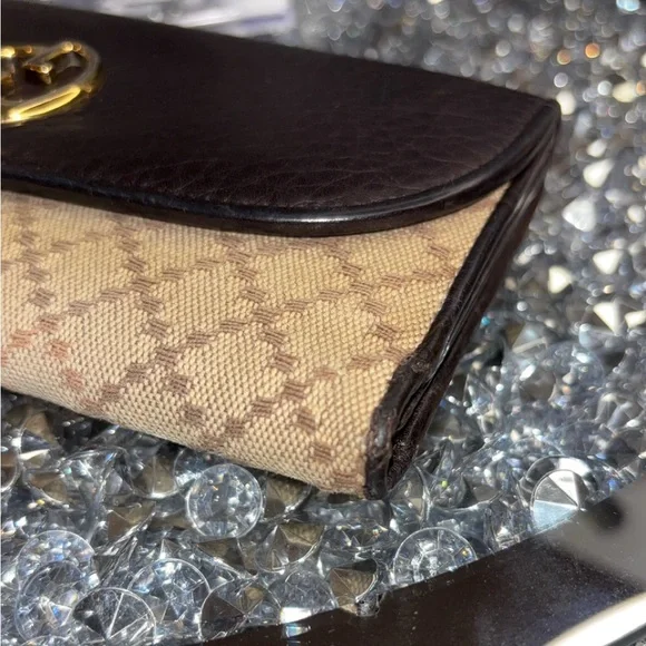 Gucci vintage 1973 Continental wallet Diamante canvas and black leather EUC - Picture 11 of 16